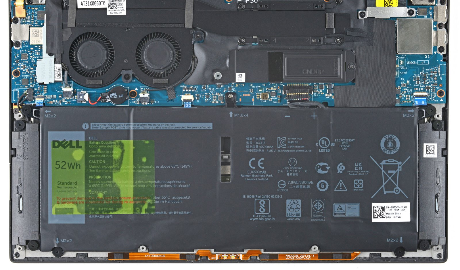Internal Photo of Dell XPS 13 9370 9380 9390 P82G 9305 0980WH Fan OEM (XPS 13 9305)